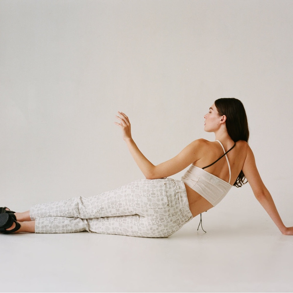 White Rationalle Print Straight Leg Jeans